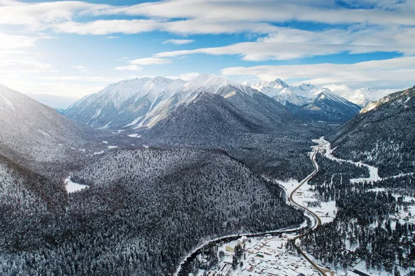 Letecký Pohled Horské Údolí Zimě — Stock fotografie