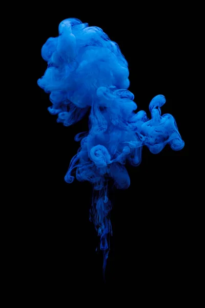 Modrý Inkoust Vířící Vodě Izolované Černém Pozadí — Stock fotografie