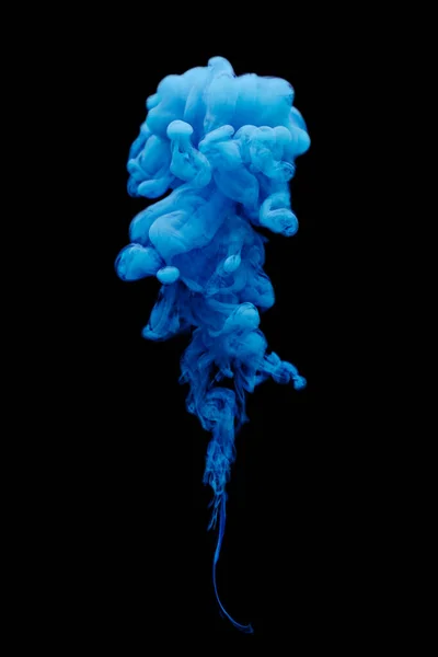 Blue Ink Swirling Water Isolated Black Background — Foto Stock