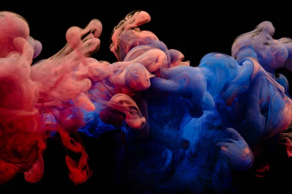 Collision Flow Red Blue Ink Black Background Abstract Concept Photo — Foto Stock