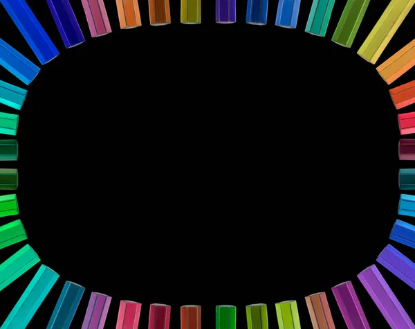 Siyah Arkaplanda Şekilli Kalemle Renkli Silgi Tarafından Yapılmış Bir Çerçeve — Stok fotoğraf