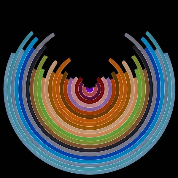 抽象的なパステルカラーの円が黒の背景に虹のスペクトルとして配置され — ストック写真