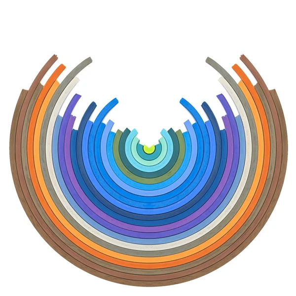 白い背景に虹のスペクトルとして配置された抽象的なパステルサークルライン — ストック写真