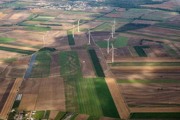 Aerial photography of Austrian agriculture fields, wind turbines, infrastructure and landscapes