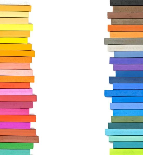 Hard Chalk Pastels Arranged Rainbow Spectrum White Background — Stock Photo, Image
