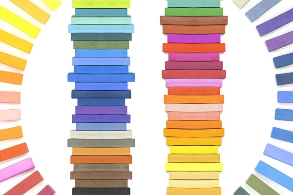 Pastéis Giz Duro Dispostos Como Espectro Arco Íris Com Giz — Fotografia de Stock