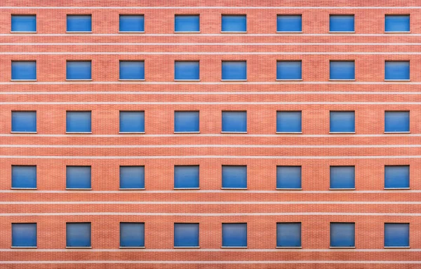 New Red Brick Building Blue Blinds — Stock Photo, Image