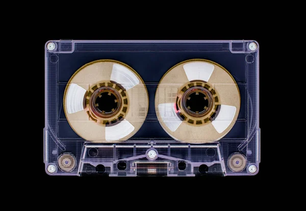 reel 2 reel transparent cassette isolated on black background