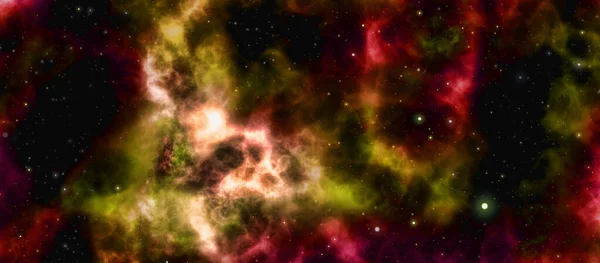 Kırmızı Yeşil Kozmik Uzay Bulutsusu Ile Yıldız Alan Yolculuğu Dijital — Stok fotoğraf