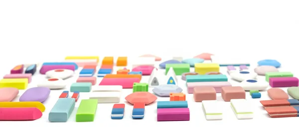 Various Shapes Colors Erasers Arranged — Zdjęcie stockowe