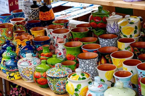 stock image Sibiu City, Romania - 04 September 2022. Traditional Romanian handmade ceramics market at the potters fair from Sibiu, Romania