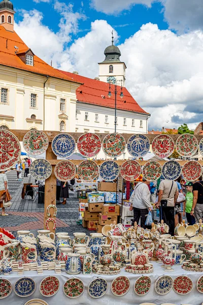 Miasto Sibiu Rumunia Września 2022 Tradycyjny Rumuński Ręcznie Robiony Rynek — Zdjęcie stockowe