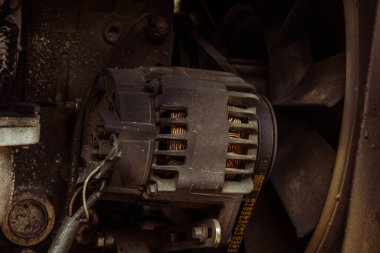 dirty diesel engine, close up view