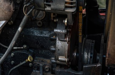dirty diesel engine, close up view