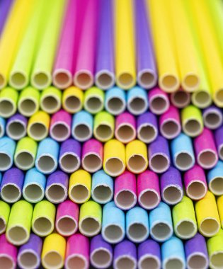 Close up many colored paper straw