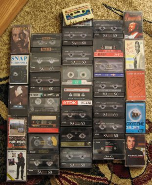 Giurgiu, Romania - March 15, 2005. Audio cassette collection, top vie