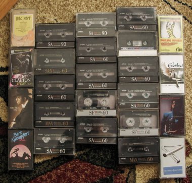 Giurgiu, Romania - March 15, 2005. Audio cassette collection, top vie
