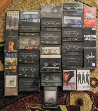 Giurgiu, Romania - March 15, 2005. Audio cassette collection, top vie