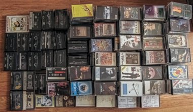 Giurgiu, Romania - September 01, 2011. Audio cassette collection on the floor