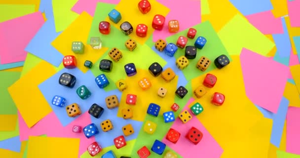 Colourful Dices Rotating Table Multicolored Paper Sticky Notes Background — Stok video