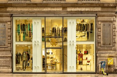 Vienna, Austria, September 27 2022. Display of a Roberto Cavalli, luxury clothing store on a shopping street in Innere Stadt, Vienna, Austria