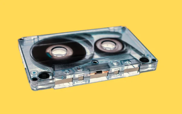 Oude Audio Cassette Tape Gele Achtergrond — Stockfoto