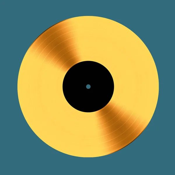 Retro Vintage Golden Vinyl Record Kolorową Etykietą Tle Color Square — Zdjęcie stockowe