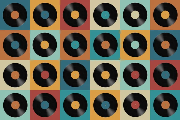 カラフルな正方形のカラーラベルとレトロヴィンテージビニールレコード — ストック写真