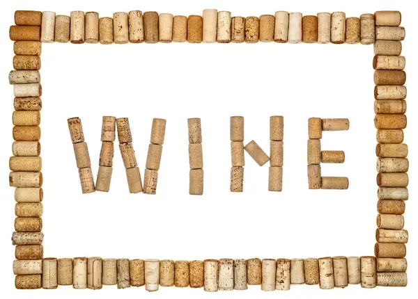 Ein Rahmen Aus Verschiedenen Gebrauchten Korken Aus Verschiedenen Weinsorten Mit — Stockfoto