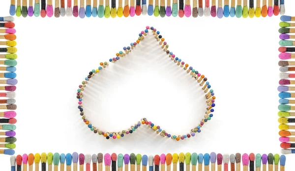 Uma Forma Coração Feita Fósforos Multicoloridos Dentro Uma Moldura Feita — Fotografia de Stock