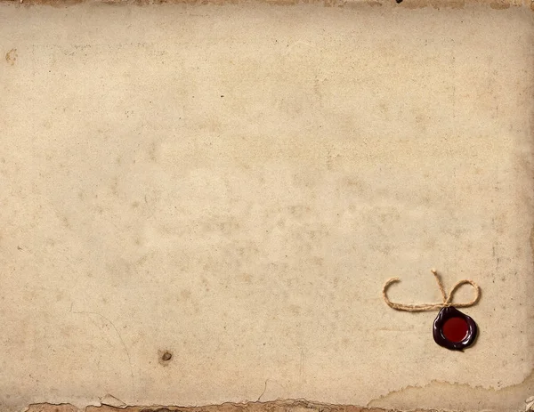 Παλαίωση Φθαρμένο Χαρτί Λεκέδες Νερού Και Κερί Σφραγίδας Κορδόνι — Φωτογραφία Αρχείου