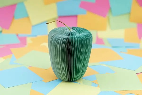 Ein Apfel Aus Papier Mit Bunten Zetteln Auf Dem Hintergrund — Stockfoto