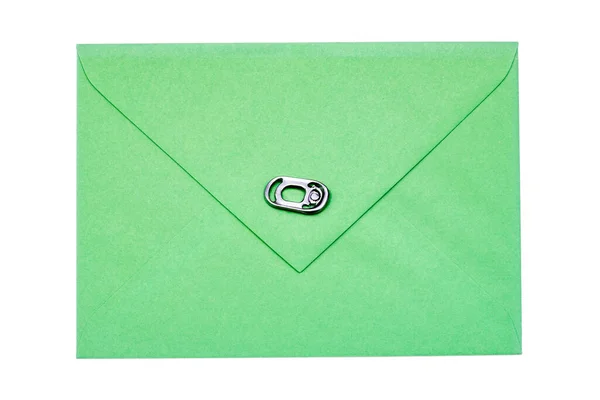 Zelená Vinobraní Papírové Obálky Starou Kovovou Limonádou Může Prsten Vytáhnout — Stock fotografie