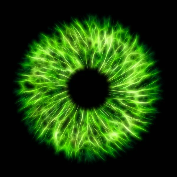 黒い背景に緑の電動人間の虹彩のイラスト デジタルアートワーク クリエイティブグラフィックデザイン — ストック写真