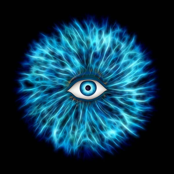 Illustration Blue Electrify Human Iris Black Background Digital Artwork Creative — Stock Photo, Image