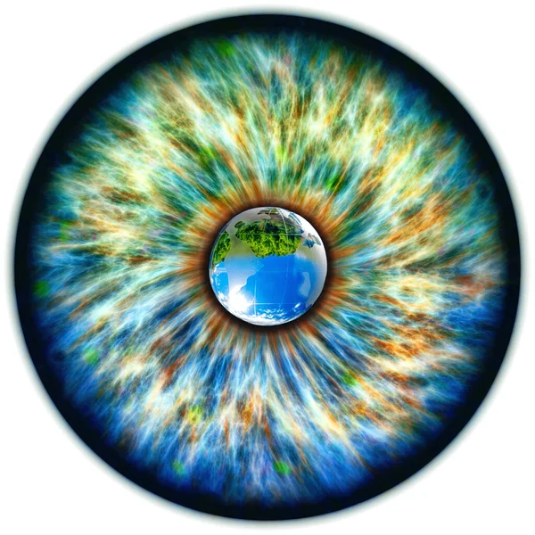 Illustratie Van Een Veelkleurige Iris Met Een Aardbol Digitaal Kunstwerk — Stockfoto