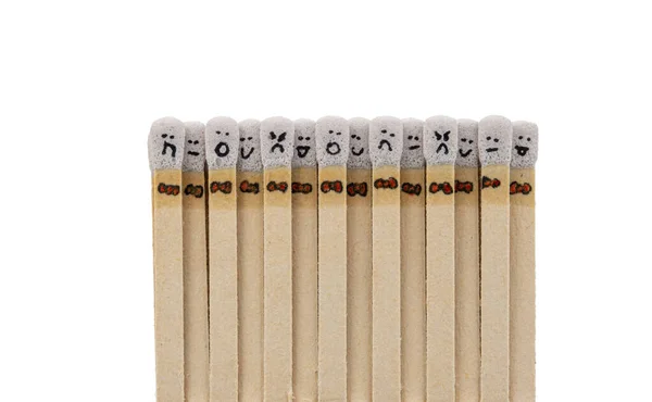 Matchsticks Faces Painted Heads White Background — Foto de Stock