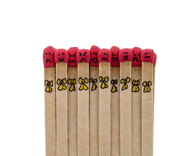 Matchsticks Faces Painted Heads White Background — Stok Foto