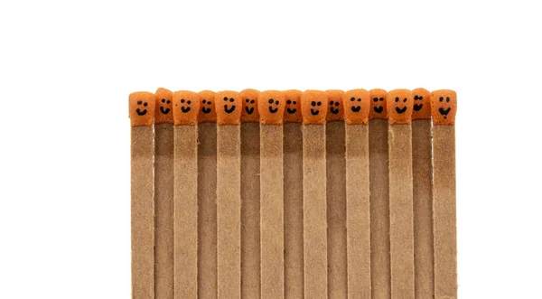 Matchsticks Faces Painted Heads White Background — Stockfoto