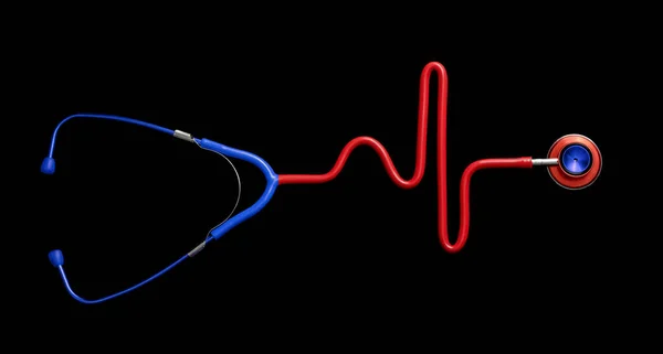 Rouge Avec Stéthoscope Bleu Forme Battement Cœur Sur Ecg — Photo