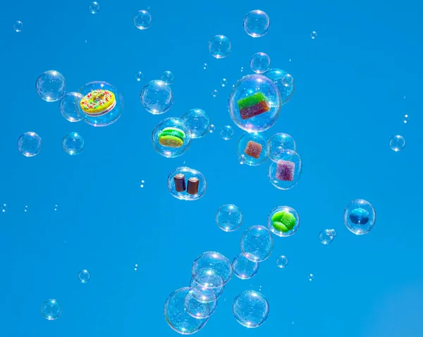Sweets Floating Soap Bubbles Air — Stock Photo, Image