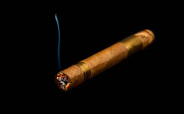 Braune Zigarre Auf Dunklem Hintergrund Verbrannt lizenzfreie Stockfotos
