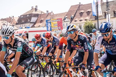 Sibiu City, Romania - 08 July 2024. cyclists before the start of Stage 3 of the Sibiu Ciclyng Tour 2024 clipart