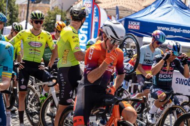 Sibiu City, Romania - 09 July 2024. cyclists before the start of Stage 4 of the Sibiu Ciclyng Tour 2024 clipart