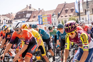 Sibiu City, Romania - 08 July 2024. cyclists before the start of Stage 3 of the Sibiu Ciclyng Tour 2024 clipart