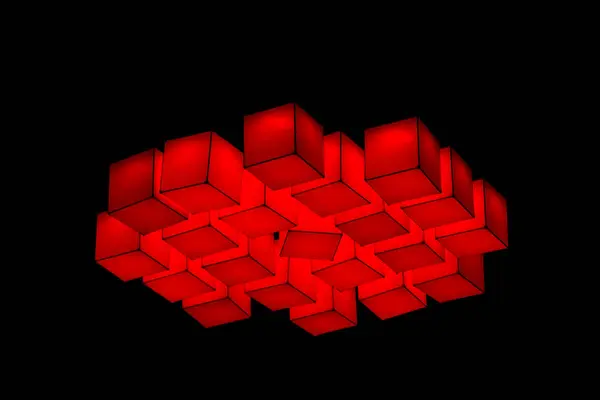 stock image red cubes floating in the air in the dark background