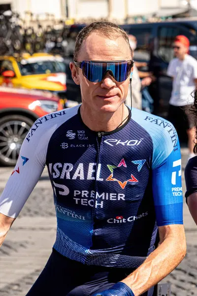 stock image Sibiu City, Romania - 08 July 2024. Chris Froome of Team Israel Premier Tech before the start of Stage 3 of the Sibiu Ciclyng Tour 2024