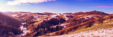 beautiful winter landscapes in the Romanian mountains, Fantanele village area, Sibiu county, Cindrel mountains, Romania clipart