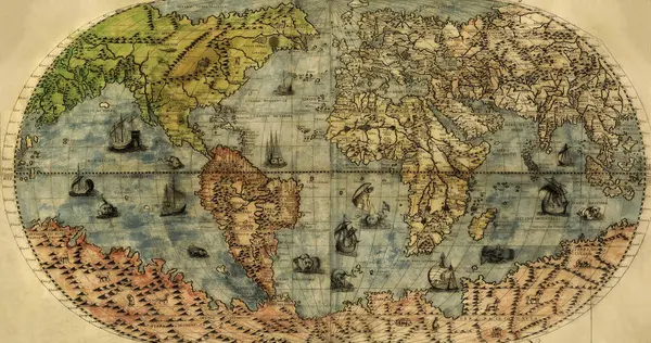 Abraham Ortelius 'un 1570 yılına ait antik bir dünya haritası.