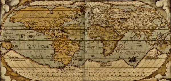 Abraham Ortelius 'un 1570 yılına ait antik bir dünya haritası.
